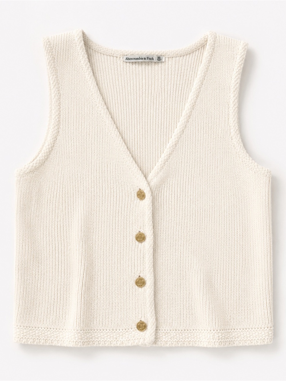Abercrombie & Fitch Cream V-Neck Knit Button Tank